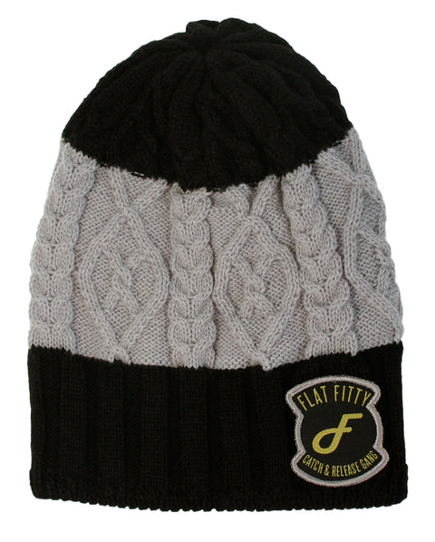 Flat Fitty Catch & Release Gang Patched Stripe Skully Beanie Cap Hat