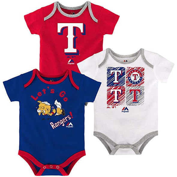 Outerstuff MLB Infant Texas Rangers Go Team! Three Pack Creeper Set