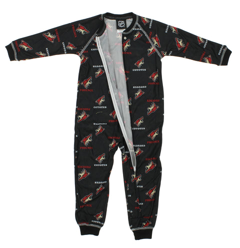 NHL Toddlers Phoenix Coyotes Full Zip Raglan Logo Print Coverall, Black