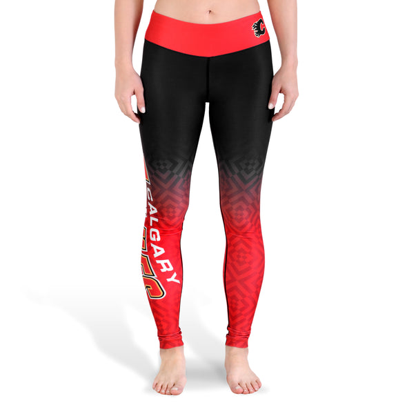 KLEW NHL Women's Calgary Flames Gradient Print Leggings