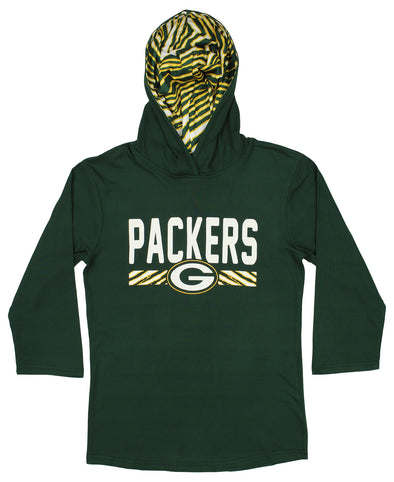 Zubaz NFL Women's Green Bay Packers 3/4 Sleeve Hoodie With Classic Zebra Print Accents