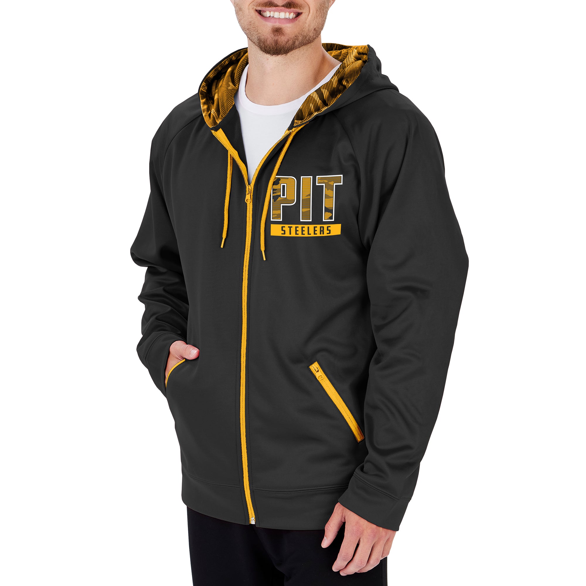 Zubaz NFL Men's Pittsburgh Steelers Team Full Zip Up Hoodie With