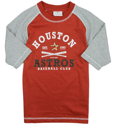 MLB Youth and Little Boys Kids Houston Astros Baseball Raglan Shirt, Brick Red