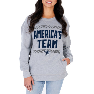 Zubaz NFL Women's Dallas Cowboys Heather Gray Crewneck Sweatshirt