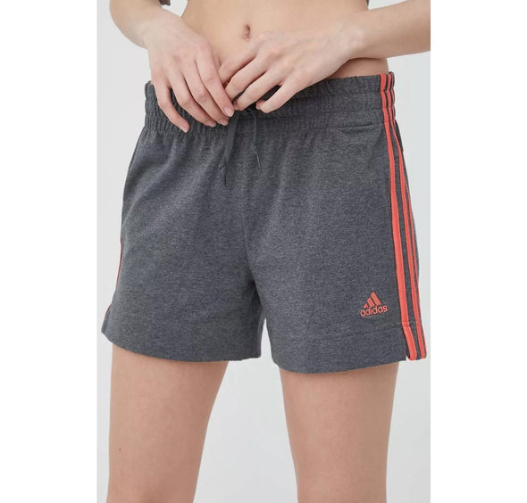 Adidas Women's Essential 3-Stripes Shorts, Dark Grey/Semi Turbo