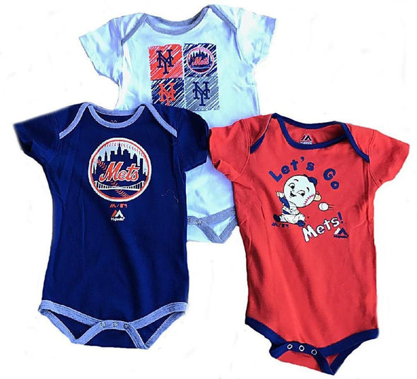 Outerstuff MLB Infant New York Mets Go Team! Three Pack Creeper Set