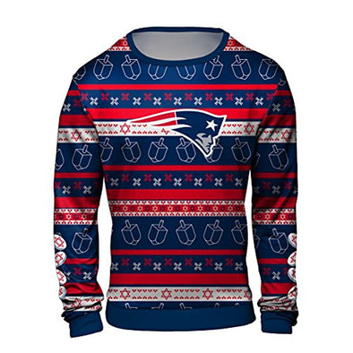 Forever Collectibles NFL Men's New England Patriots Hanukkah Ugly Crew Neck Sweater