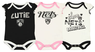 Outerstuff NBA Infant Girls Brooklyn Nets Dribble Time 3 Pack Creeper Set