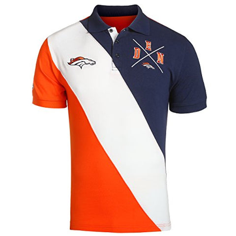 KLEW NFL Football Men's Denver Broncos Rugby Diagonal Stripe Polo Shirt