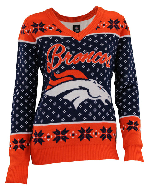 Forever Collectibles NFL Women's Denver Broncos Big Logo V-Neck Sweater