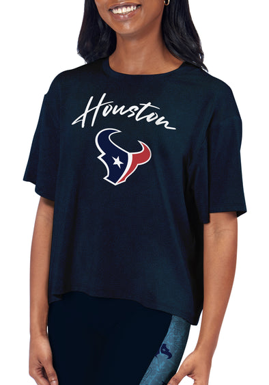 Certo By Northwest NFL Women's Houston Texans Turnout Cropped T-Shirt, Navy