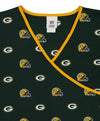 Fabrique Innovations NFL Women's Green Bay Packers Repeat Logo Wrap Scrub Top