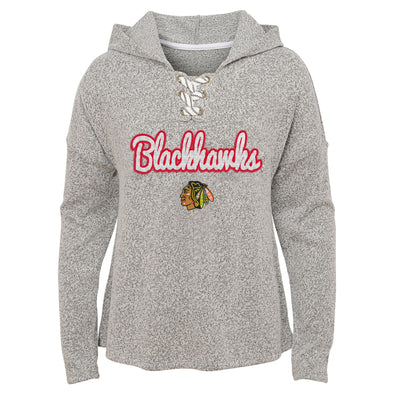 Outerstuff Chicago Blackhawks NHL Girl's Youth (7-16) Zenith Pullover Long Sleeve Hoodie, Grey