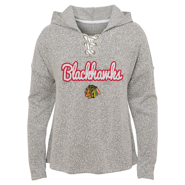 Outerstuff Chicago Blackhawks NHL Girl's Youth (7-16) Zenith Pullover Long Sleeve Hoodie, Grey