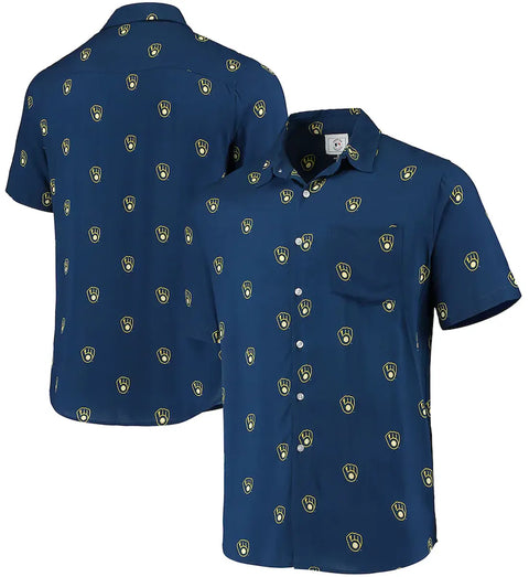 FOCO MLB Women's Milwaukee Brewers Repeat Mini Print Button Up Shirt