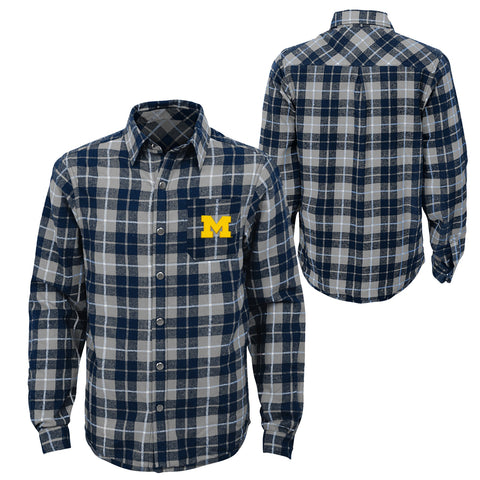 Outerstuff NCAA Youth Boys (8-20) Michigan Wolverines Sideline Plaid Shirt