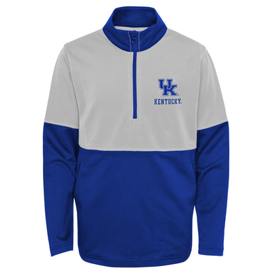 Outerstuff Kentucky Wildcats NCAA Boy's Youth (8-20) Quick Snap 1/4 Zip Light Weight Pullover, Grey/Blue