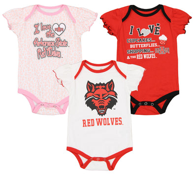 Outerstuff NCAA Infant Girls Arkansas State Red Wolves Three Piece Creeper Set