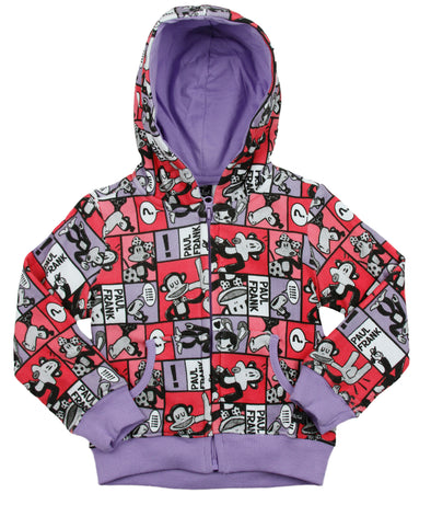 Paul Frank Youth Girls Julius Comic Strip Zip Up Hoodie Sweatshirt, Violet