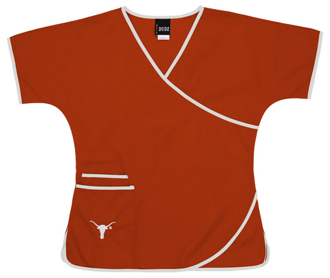 Fabrique Innovations NCAA Womens Texas Longhorns Wrap Scrubs Top