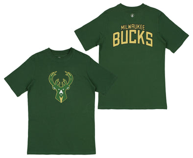 FISLL NBA Men's Milwaukee Bucks Team Color, Name and Logo Premium T-Shirt