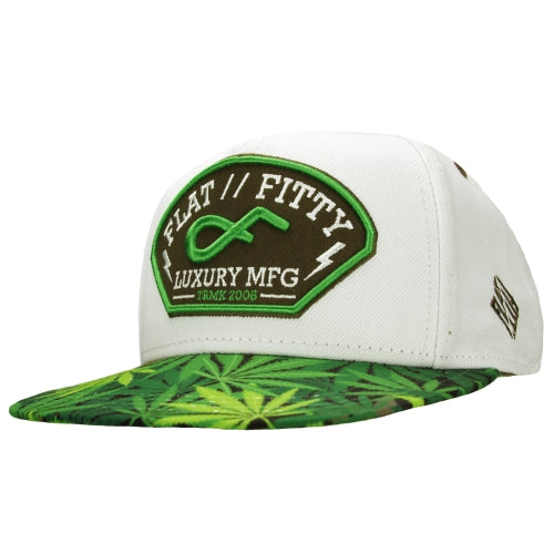Flat Fitty Lightning Snapback Cap Marijuana Pot Hat, White / Hemp, One Size