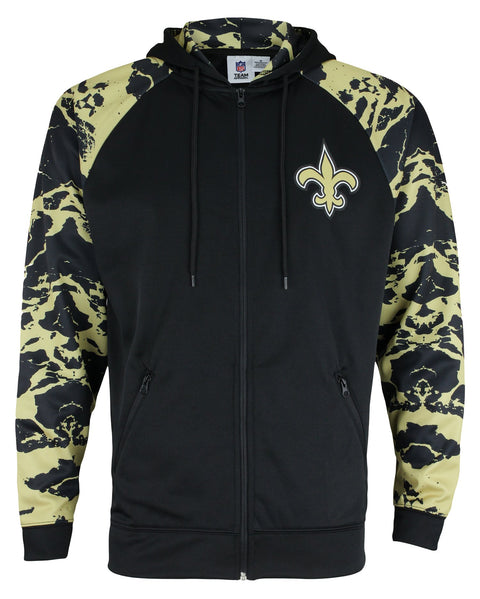 Zubaz NFL Men's New Orleans Saints  Full Zip Hoodie with Lava Sleeves