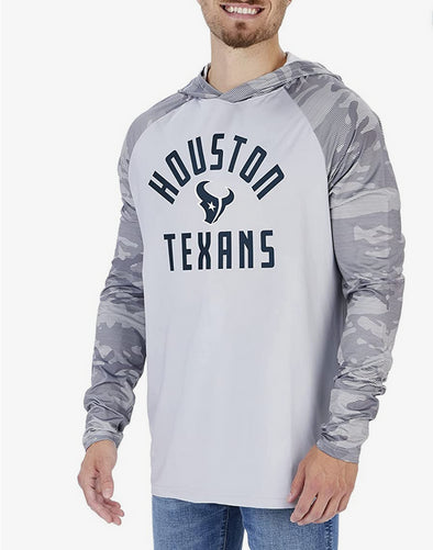Zubaz Houston Texans NFL Men's Grey Lightweight Hoodie w/ Tonal Camo Sleeves