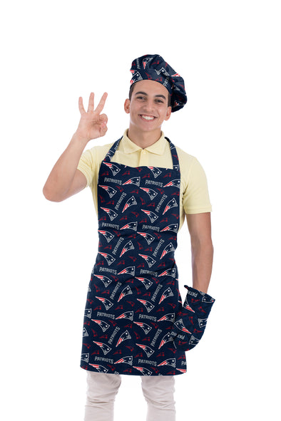 Northwest NFL Adult Unisex New England Patriots Scatter Print 3 Piece Chef Set