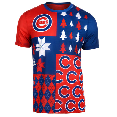 FOCO MLB Men's Chicago Cubs Busy Block Ugly Crew Neck Tee