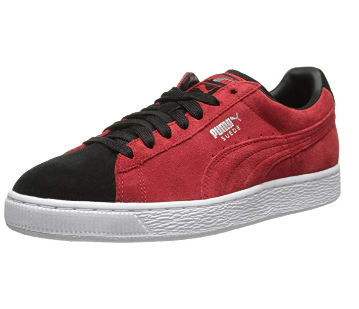 Red suede top pumas men's
