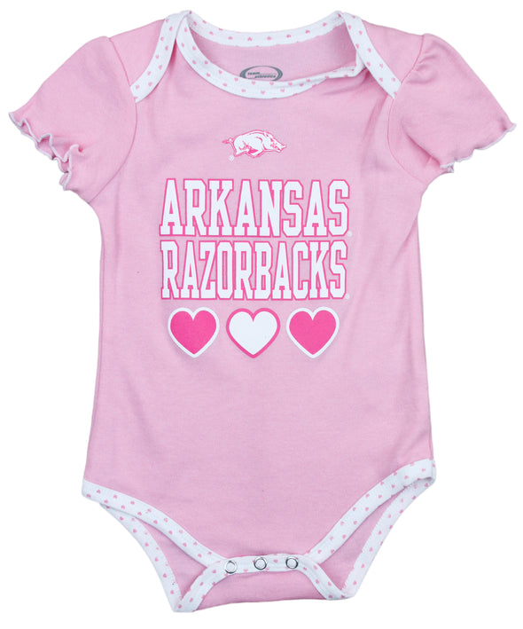 NCAA College Infant Girl's Arkansas Razorbacks 3 Pack Creeper Bodysuit Set