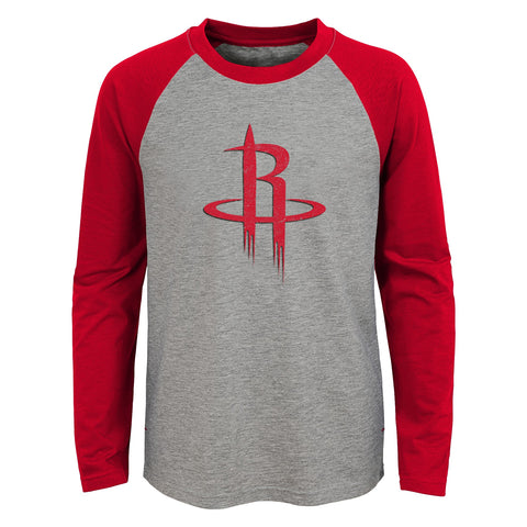 Outerstuff NBA Youth Boys Houston Rockets Fadeaway Raglan Long Sleeve Tee