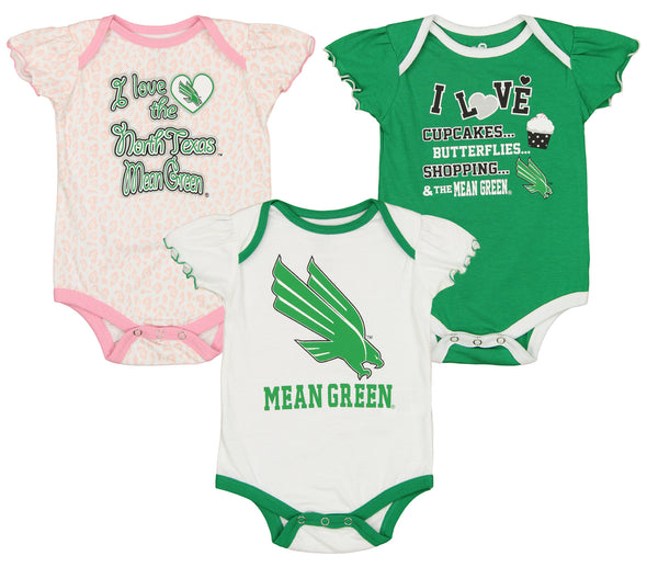 Outerstuff NCAA Infant Girls North Texas Mean Green Three Piece Creeper Set