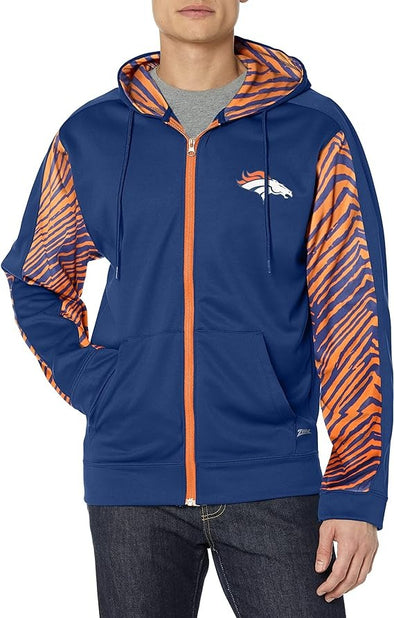 Zubaz Men's Denver Broncos Team Color Zebra Accent Full Zip Hoodie