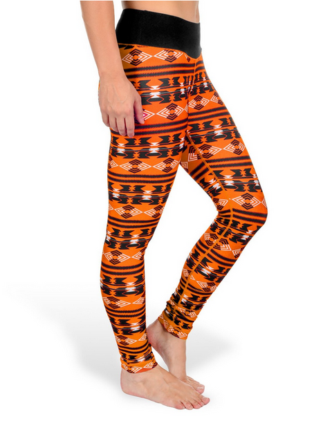 NCAA Women's Oklahoma State Cowboys Aztec Print Leggings, Orange