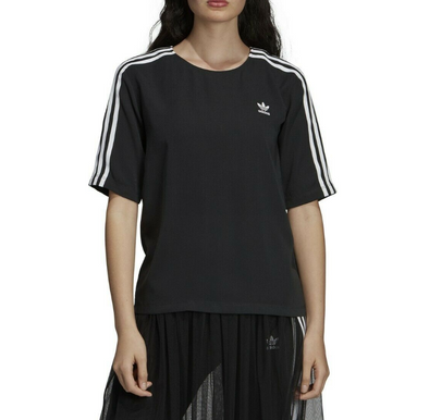 Adidas Women's 3-Stripes Back-Zip Tee Shirt, Black