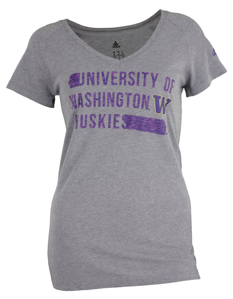 adidas Washington Huskies NCAA Women's V-Neck Tri-Blend Tee, Dark Grey Heather, Medium