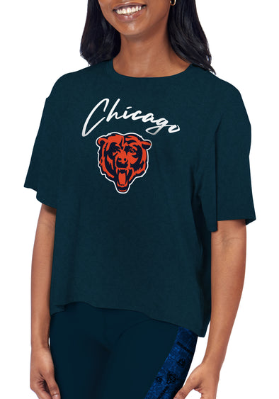 Certo By Northwest NFL Women's Chicago Bears Turnout Cropped T-Shirt, Navy