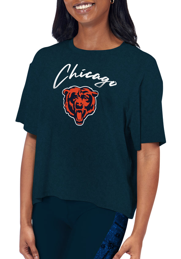 Certo By Northwest NFL Women's Chicago Bears Turnout Cropped T-Shirt, Navy