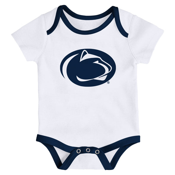 Outerstuff Penn State Nittany Lions NCAA Infant Champs 3-Piece Creeper Set, Navy/White/Grey
