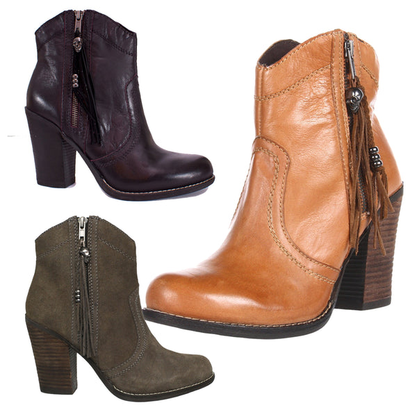 Kelsi Dagger Hanly Women's Leather Ankle Boots w/ Skull Zipper Pull