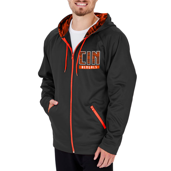 Zubaz NFL Men's Cincinnati Bengals Full Zip Camo Hoodie With Team Color Camo Lines