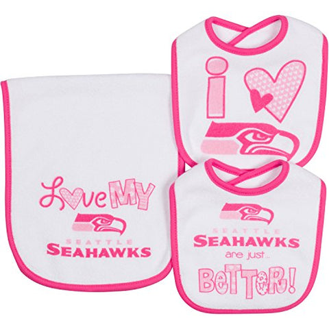 NFL Infant Girls Seattle Seahawks Dribbler Bibs & Burp Cloth Set, One Size