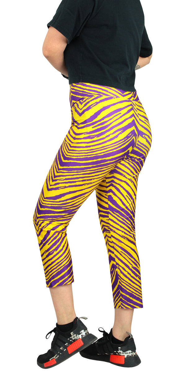 Zubaz NFL Women's Minnesota Vikings 2 Color Zebra Print Capri Legging