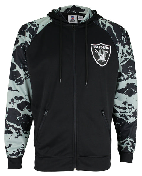 Zubaz NFL Men's Oakland Raiders Full Zip Hoodie with Lava Sleeves