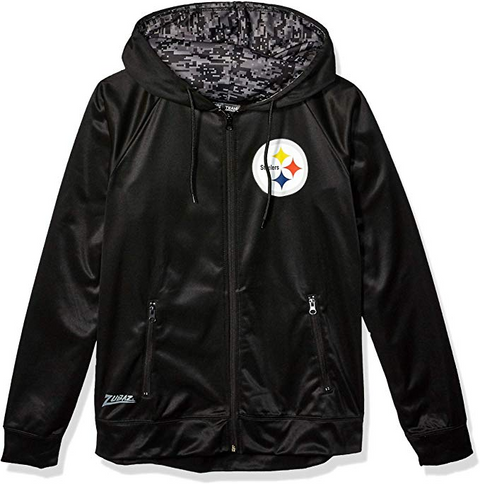 Zubaz NFL Men's Pittsburgh Steelers Full Zip Digital Camo Hood Hoodie, Black