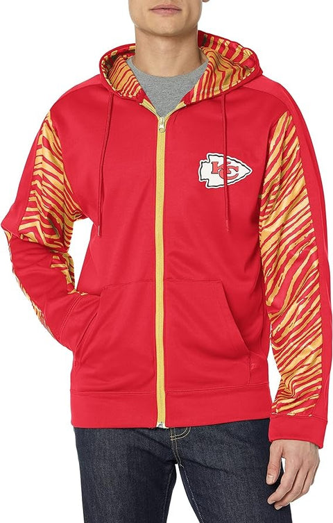 Zubaz Men's Kansas City Chiefs Team Color Zebra Accent Full Zip Hoodie