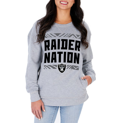 Zubaz NFL Women's Las Vegas Raiders Heather Gray Crewneck Sweatshirt