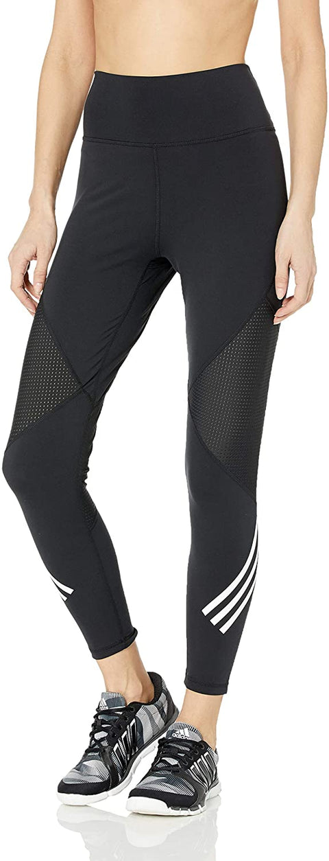 adidas Women's Believe This High Rise 7/8 Length 3-Stripes Tight, Black/White